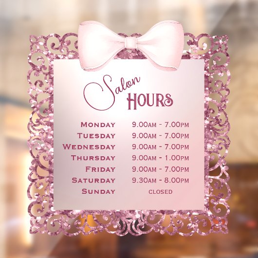 ヴィンテージ グリッター フレーム ピンク ボウ 営業時間 ウィンドウサイン (シート2)