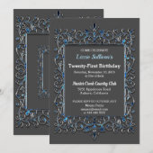 ヴィンテージ グリッツィ ボーダー バースデー インビテーション (正面/裏面)