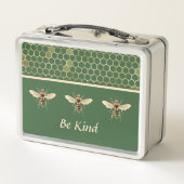 ヴィンテージ・グリーンで親切なハチとハチ メタルランチボックス (裏面)