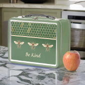 ヴィンテージ・グリーンで親切なハチとハチ メタルランチボックス