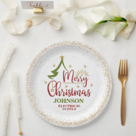 ヴィンテージ グリーンとゴールドのクリスマス オフィスパーティー ペーパープレート