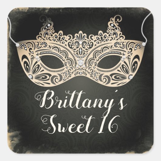 ヴィンテージ グリーンパール マスカレードマスク スイート16パーティー スクエアシール (正面)