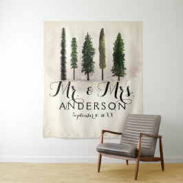 ヴィンテージ グリーンフォレスト ツリー ラスティック ウッディー ウェディング タペストリー