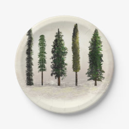 ヴィンテージ グリーンフォレスト ツリー ラスティック ウッディー ウェディング ペーパープレート