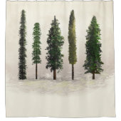 ヴィンテージ グリーンフォレスト ツリー ラスティック ウッディ シャワーカーテン (正面)