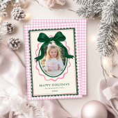 ヴィンテージ グリーンリボン ピンク格子柄 クリスマス 写真