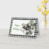 ヴィンテージ・グリーン・アンド・ブラック・プレイド・ソレ・パッケージ カード (黄色い花)