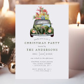 ヴィンテージ グリーン カー レトロ 水彩 クリスマス パーティー 招待状