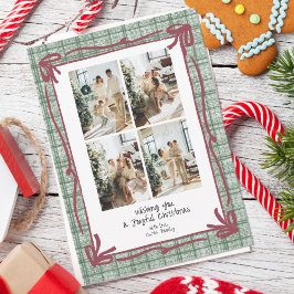 ヴィンテージ グリーン タータンチェック クリスマス フォトカード