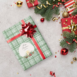 ヴィンテージ グリーン・タータンチェック クリスマス ラッピングペーパー