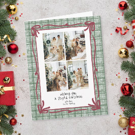 ヴィンテージ グリーン・タータンチェック クリスマス 写真入りグリーティングカード カード