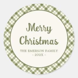 ヴィンテージ グリーン・チェックのクリスマス ラウンドシール