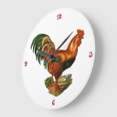 ヴィンテージ·グリーン·テール·フェザーズ·ルースター·コッケレル ラージ壁時計 (傾斜)