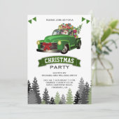 ヴィンテージ グリーン トラック クリスマスパーティー 招待状 (スタンド正面)