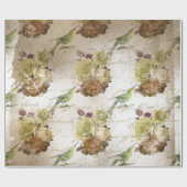 ヴィンテージ·グリーン·バード·アンド·バラ ラッピングペーパー (フラット)
