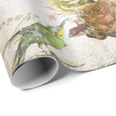 ヴィンテージ·グリーン·バード·アンド·バラ ラッピングペーパー (ロールコーナー)