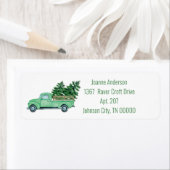 ヴィンテージ・グリーン・ピックアップ・トラック（クリスマス・ツリー付き） ラベル (インサイチュ)