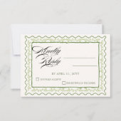 ヴィンテージ グリーン フローラル フレーム ラスティック ウェディング RSVP (正面)