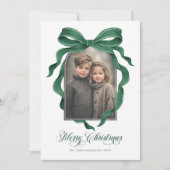 ヴィンテージ グリーン ボウ カスタム フォト クリスマス ホリデー (正面)