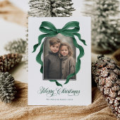 ヴィンテージ グリーン ボウ カスタム フォト クリスマス ホリデー