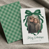 ヴィンテージ グリーン ボウ カスタム フォト クリスマス ホリデー