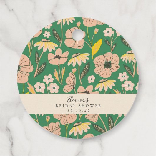 ヴィンテージ グリーン ボヘミアンフラワー カスタム ブライダルシャワー フェイバータグ (裏面)