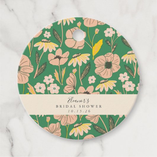 ヴィンテージ グリーン ボヘミアンフラワー カスタム ブライダルシャワー フェイバータグ (正面)