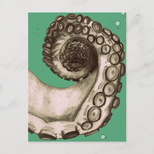 ヴィンテージ グリーン 海洋 オクトパス テンタクル ポストカード (正面)