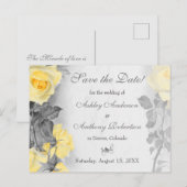 ヴィンテージ·グレイ·イエロー·ローズ·ウェディング·セーブ·ザ·デート 案内ポストカード (正面/裏面)