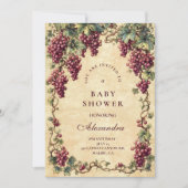 ヴィンテージ グレープ ヴィネヤード ボタニカル ベビー シャワー 招待状 (正面)
