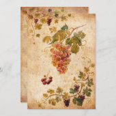 ヴィンテージ グレープ & ヴィンヤード - ラスティック ワイン 招待状 (正面/裏面)