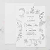 ヴィンテージ グレー フラワーパターン 招待状 (正面/裏面)