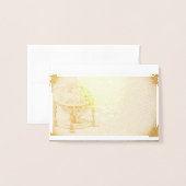 ヴィンテージ グローブ ゴールド/シルバー フォイル 挨拶カード 箔カード (封筒付き正面)