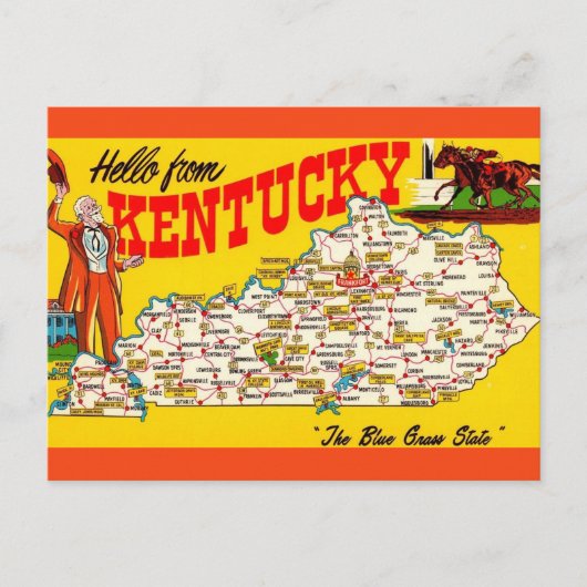 ヴィンテージ ケンタッキー州 マップ ポストカード (正面)