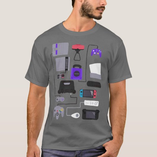 ヴィンテージ ゲーム機もつれステッカー Tシャツ (正面)