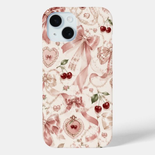 ヴィンテージ コケット ピンク リボンとチェリーの美学 Case-Mate iPhoneケース (裏面)