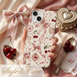 ヴィンテージ コケット ピンク リボンとチェリーの美学 Case-Mate iPhone 14ケース