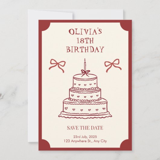 ヴィンテージ コケット 18歳の誕生日 Save the Date 招待状 (正面)