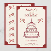 ヴィンテージ コケット 18歳の誕生日 Save the Date 招待状 (正面/裏面)