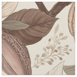 ヴィンテージ ココアのさやと葉の植物画 ファブリック