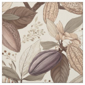 ヴィンテージ ココアのさやと葉の植物画 ファブリック (見本)