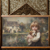 ヴィンテージ コテージの子どものポスター 子犬と 吊り下げ型タペストリー