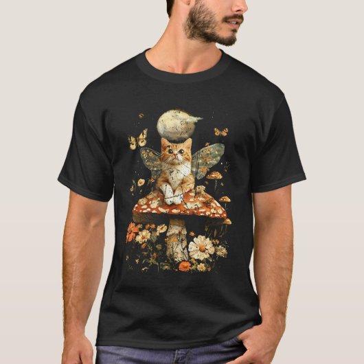 ヴィンテージ コテージコア フェアリー キャット Tシャツ (正面)