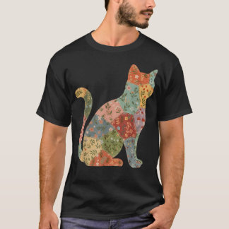 ヴィンテージ コテージコア ボホ フラワー パッチワーク 猫 Tシャツ