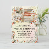 ヴィンテージ コテージコア 本好き 50歳の誕生日 招待状 (スタンド正面)