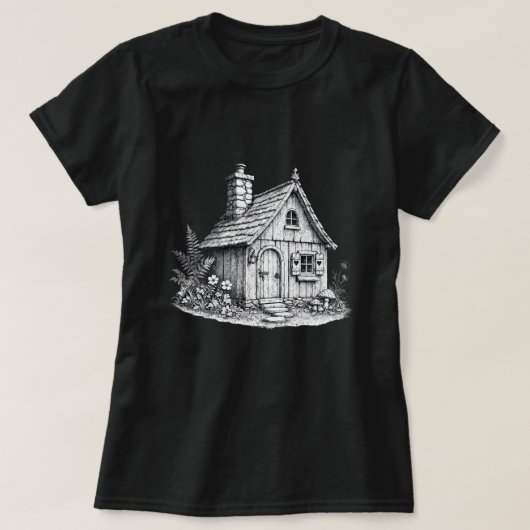 ヴィンテージ コテージ スケッチ コテージコア アート Tシャツ (デザイン正面)