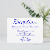 ヴィンテージ コバルトブルー ウェディング レセプション ハート フローラル 招待状 (スタンド正面)