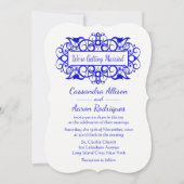 ヴィンテージ·コバルト·ブルー&ホワイト結婚のフローラが渦巻く 招待状 (正面)