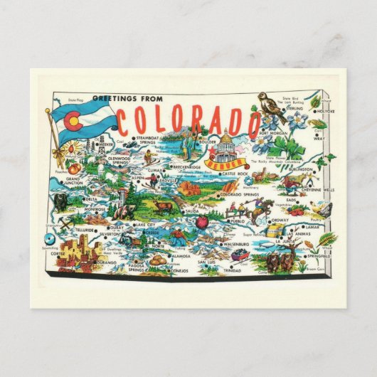 ヴィンテージ コロラド州 マップ ポストカード (正面)