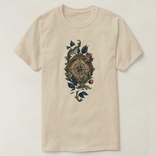 ヴィンテージ コンパス フラワー ボタニカル おしゃれ Tシャツ (デザイン正面)